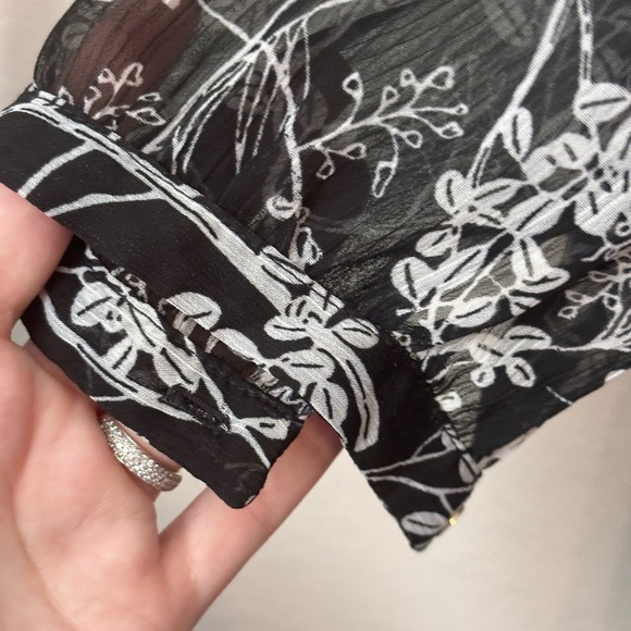 LOFT Black and White Midi Dress with Floral Graphic Design XL - Picture 6 of 8